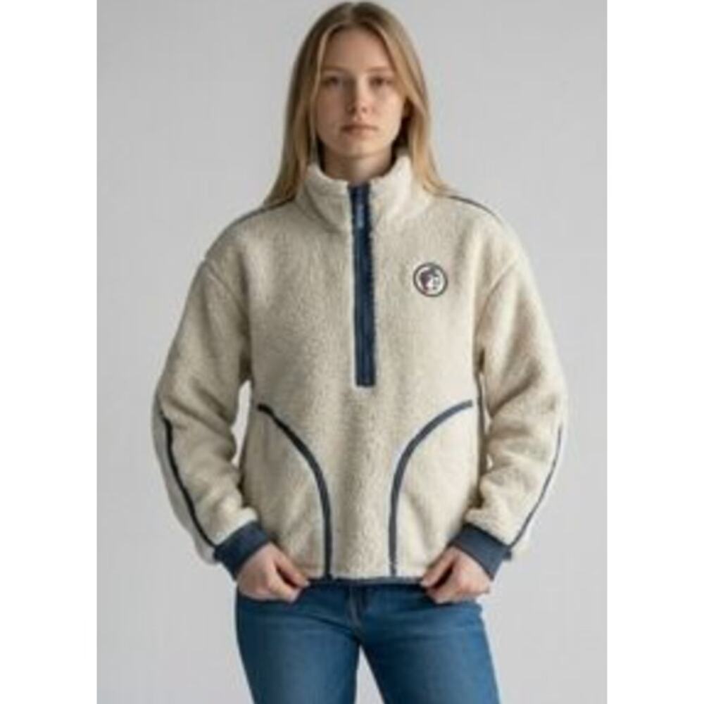 Womens Buc-ee's Sherpa Jacket Cream White Half-Zip Fleece Pullover XXXL 3XL EUC